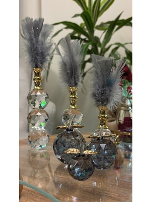 Handanca Dekoratif Kristal Cam Premium Gri Ikili Set