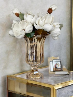 Handanca Ayaklı Bombeli Cam Vazo Gold 28X18 cm