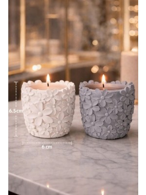 Handanca 2'li Set Japon Kiraz Çiçeği Beton Mum - Kokulu Mum - Hediyelik Mum-Sevgililer Günü- Sevgi