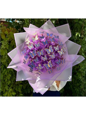 Handanca LED Işıklı Kelebek Buketi Mor