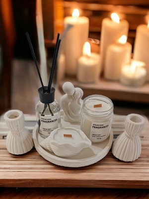 Handanca Özel Tasarim Kokulu Mumlar Sarılan Sevgili Oda Kokusu ve Şamdan Seti