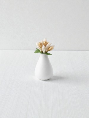 Handanca Kahve Yanı Sunumluk Mini Vazo | Yapay Çiçekli Dekoratif Biblo | Beyaz Minimal Çiçekli 4cm