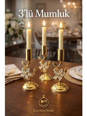 Handanca Papatya Desenli 3 Lü Gold Mumluk
