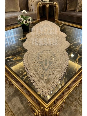 Handanca Fransız Dantel Detaylı Tek Runner, Masa Üzerine Runner, Masa Örtüsü Runneri