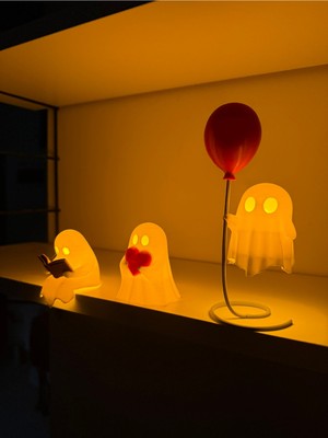Handanca 3’lü Hayalet LED Biblo Seti – Dekoratif Lamba| Okuyan – Kalpli – Balonlu Hayalet Masa Üstü Dekor