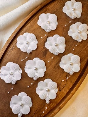 Handanca Sarkıt Incili Ortanca Yapay Hazır Çiçek -20 Adet- Beyaz Islak Dokulu