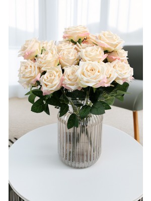 Handanca Yapay Çiçek 9'lu Bağdat Gülü Demeti 42 cm Krem-Pembe