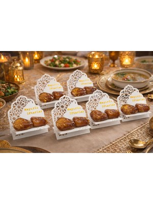 Handanca Ramazan Hurma Sunumluk – Hayırlı Iftarlar Yazılı Dekoratif Iftarlık Masa Süsü (6’lı Set)
