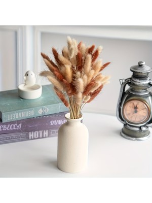 Handanca Kurutulmuş Pamuk Otu Tavşan Kuyruğu Gelin Buketi Aranjman Çiçeği Lagurus Kahverengi ve Doğal 80 Dal