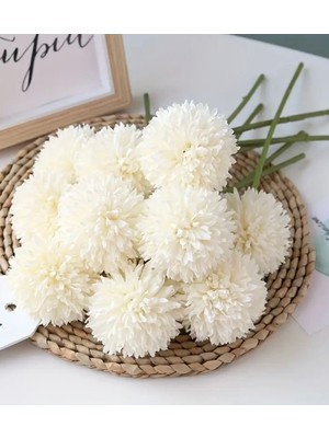 Handanca Yapay Çiçek Top Krizantem 7’li Kar Topu Demeti 30 cm Beyaz