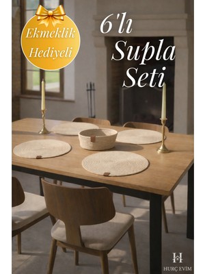 Handanca 6 Adet Krem Jüt Supla Amerikan Servis Lux Tabak Altlığı + Ekmeklik Hediyeli