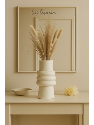 Handanca Krem Rengi Seramik Vazo Meri Iskandinav Tarzı Modern Minimalist Sade Dekoratif 23 cm Vazo