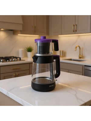 Altus Cam Çay Makinesi 0.8 Lt Demlik Kapasitesi Siyah Renkli Şık Tasarım