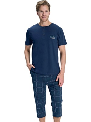 Over Sleep by Poleren Over Sleep 2381 Erkek Yazlık Süprem Büyük Beden Kapri Pijama Takım (L-Xl-Xxl-3xl)