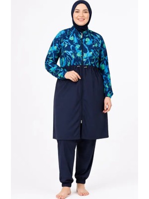 Tesmay Büyük Beden Hızlı Kuruyan Paraşüt Kumaş Fermuarlı Kadın Tesettür Mayo 22112