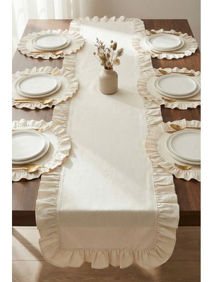 Handanca 7 Parça Fırfırlı Sofra Sunum Seti 6 Adet Amerikan Servisi Supla + 1 Adet Fırfırlı Runner - 40X110 cm