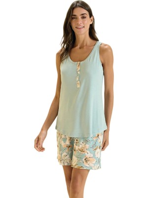 Over Sleep by Poleren Over Sleep 3386 Kadın Yazlık Viskon Şort Pijama Takım (S-M-L-Xl)