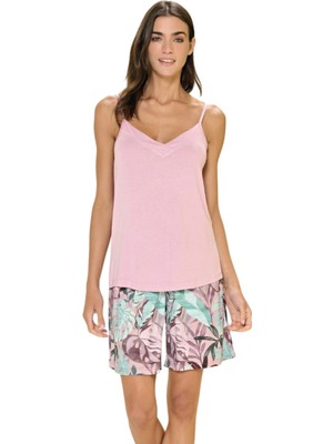 Over Sleep by Poleren Over Sleep 3383 Kadın Yazlık Viskon Şort Pijama Takım (S-M-L-Xl)