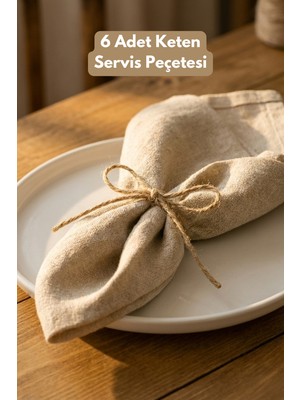 Handanca Lınen | 6 Adet Organik Ham Yıkanmış Keten Servis Peçetesi 40 x 40 cm Sofra Sunum Seti