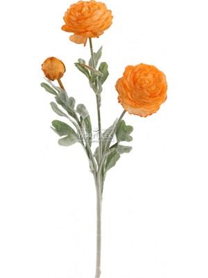 Handanca Yapay Çiçek 3lü Şakayık Ranunculus Dalı 50 cm Turuncu