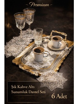 Handanca Fransız Dantel Dekoratif Güpür Dantel Kahve Kokteyl Sunum Peçetesi 6 Adet