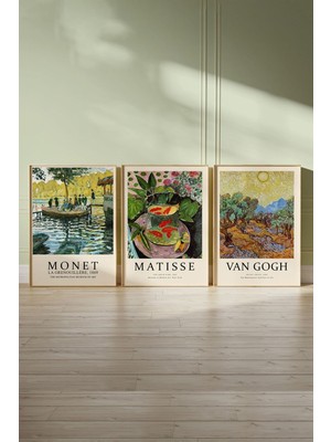 Handanca Monet Matisse Van Gogh 3'lü Tablo, Poster Seti - Çerçevesiz