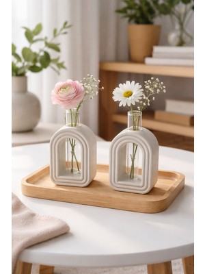 Handanca Modern Kemerli Dekoratif Mini Vazo Seti | 2’li Çiçeklik & Oda Dekoru