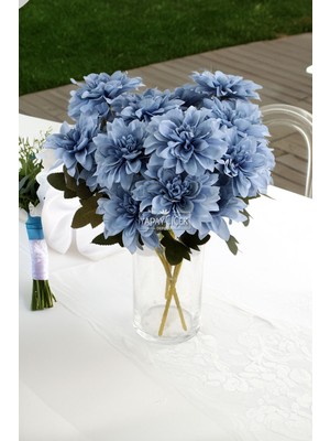 Handanca Yapay Çiçek 7li Dahlia Demeti 33 cm Pastel Mavi