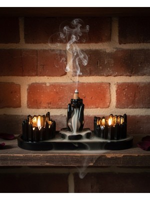 Handanca Siyah Tütsülük Mumluk Tabak Seti, Dekoratif Tabak Seti,mumluk,tütsülük