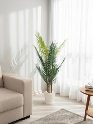 Handanca Dekoratif Yapay Yapraklı Areka Palmiye Ağacı Plastik Saksılı 3 Gövde 90CM