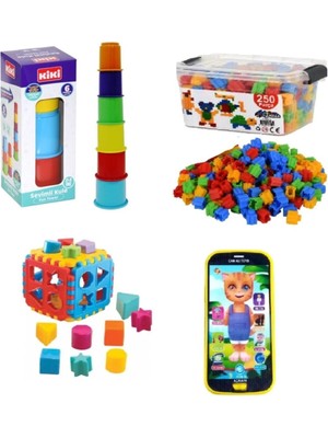 Toysnet 4lü Süper Oyuncak Seti !! Bultak - Sesli Telefon - Silindir Kule - 250 Parça Tiktak Yapı Oyuncak !!