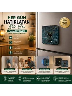 Nuha Namaz Sureleri Dijital Buzdolabı Magneti | Sesli | Tek Tuş | Şarjlı | Güçlü Mıknatıs