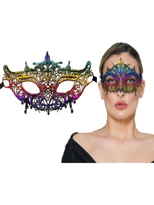 SHC4200 Rengarenk Dantel Kesim Gökkuşağı Balo Maskesi