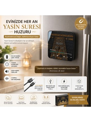 Nuha Yasin Suresi Okuyan Buzdolabı Magneti | Şarjlı, Ses Ayarlı, Güçlü Mıknatıslı Dijital Zikir Cihazı