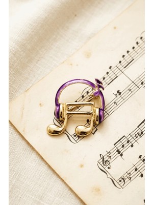 BB Bi Butik Shop Müzik Notası ve Kulaklık Tasarımlı Özel Mine Işçiliği Broş
