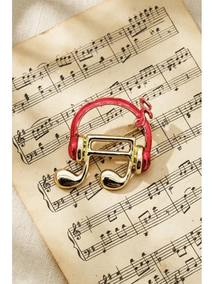 BB Bi Butik Shop Müzik Notası ve Kulaklık Tasarımlı Özel Mine Işçiliği Broş