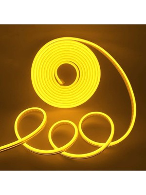 Dükkan 12V Trafolu Neon LED Işık | Tak-Çalıştır Trafolu Neon Şerit LED Esnek Silikonlu Aydınlatma LED Hortum (5 Metre, Amber)
