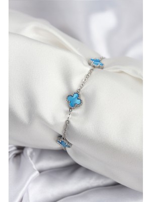 Youday Accessories 316L Çelik Gümüş Renk Buz Mavisi Baby Boy Yonca Kadın Bileklik