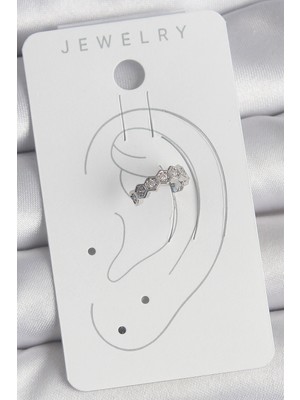 Youday Accessories Pirinç Gümüş Renk Bal Peteği Model Zirkon Taşlı Kadın Kıkırdak Küpe