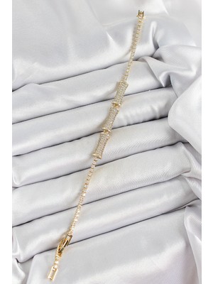 Youday Accessories Pirinç Gold Renk Zirkon Taşlı Kemik Model Kadın Bileklik