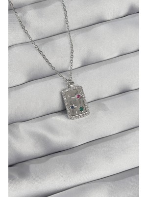 Youday Accessories 316L Çelik Zincir Gümüş Renk Renkli Zirkon Taşlı Vintage Kolye