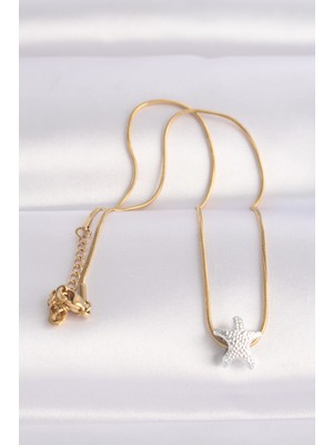Youday Accessories 316L Çelik Zincir Altın Renk Zincirli Gümüş Renk Deniz Yıldızı Tasarımlı Kolye