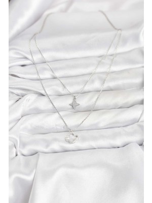 Youday Accessories Pirinç Gümüş Renk Yonca Model 2'LI Kadın Kolye