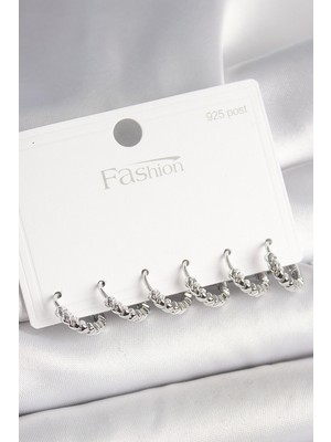 Youday Accessories 925 Ayar Gümüş Çivi Pirinç Gümüş Renk Kalp Işlemeli Halka Model Kadın Küpe Seti