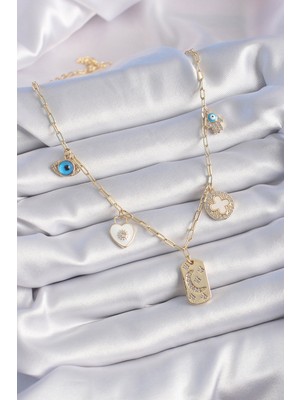 Youday Accessories Gold Renk Zirkon Taşlı Çoklu Figür Model Şans Kolyesi