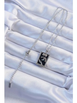 Youday Accessories 316L Çelik Zincir Gümüş Renk Zirkon Taşlı Sonsuzluk Figürlü Tarot Kolye