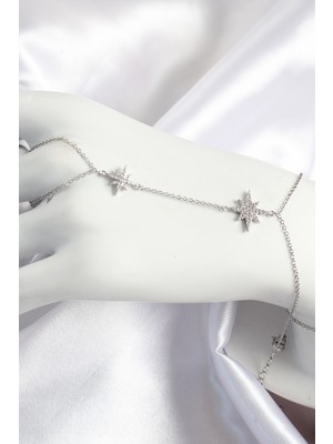 Youday Accessories Pirinç Zirkon Taşlı Kutup Yıldızı Model Gümüş Renk Kadın Şahmeran