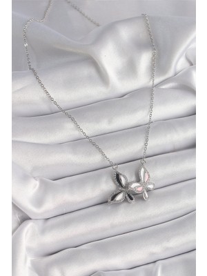 Youday Accessories 316L Çelik Gümüş Renk Zincir Zirkon Taşlı Renkli  Model Kadın Kolye