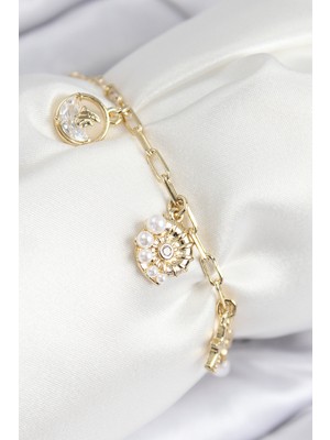 Youday Accessories Pirinç Zirkon Taşlı Deniz Kabuğu Model Gold Renk Kadın Bileklik
