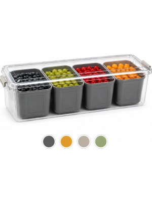Aşkana 4 Bölmeli Çok Amaçlı Saklama Kabı 3,5 Lt Kapasiteli Bpa Free Çıkartılabilir Bölmeli Kapaklı Organizer Buzdolabı ve Dondurucu Uyumlu Yerli Üretim